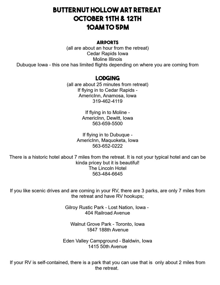 Butternut Hollow Printing Retreat - June 27 - 28, 2026